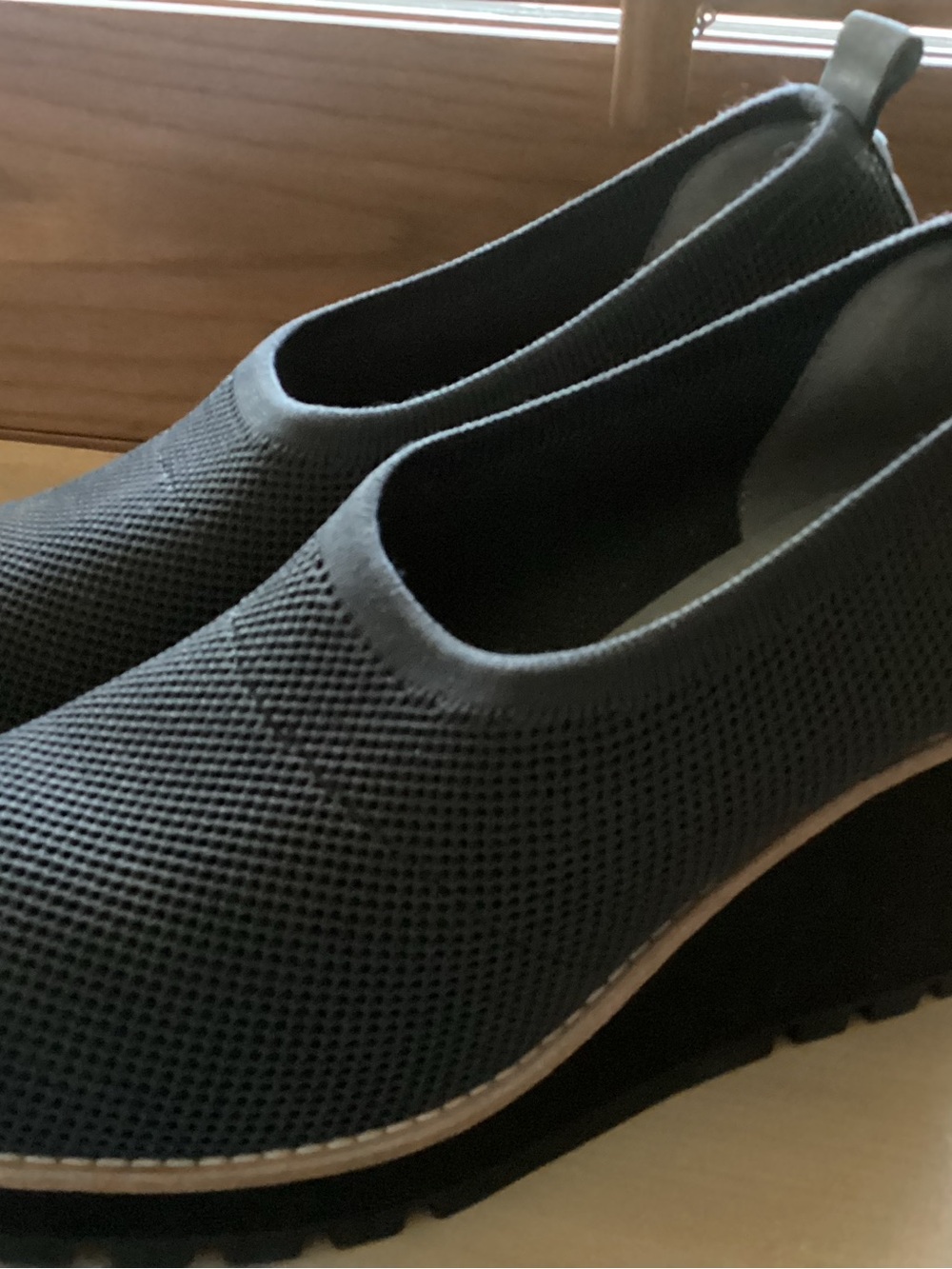 Eileen Fisher 9 1/2 M Charcoal Platform Slip-On Wedges NEW